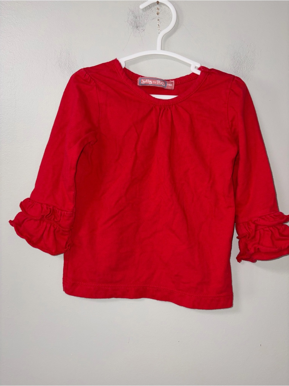 Jelly the Pug Red Long Sleeve Ruffle Top Girls 24 M